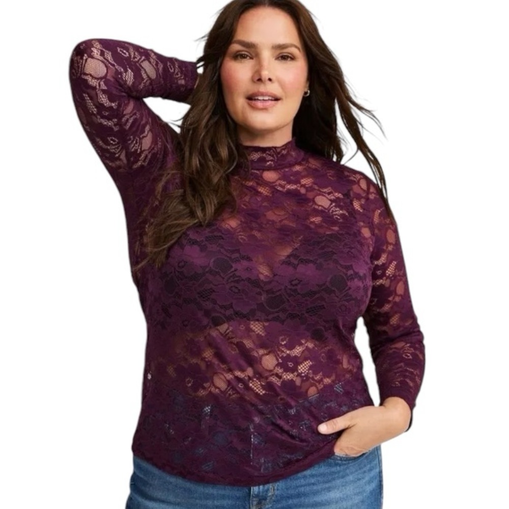 Lane Bryant Burgundy Lace Overlay Top